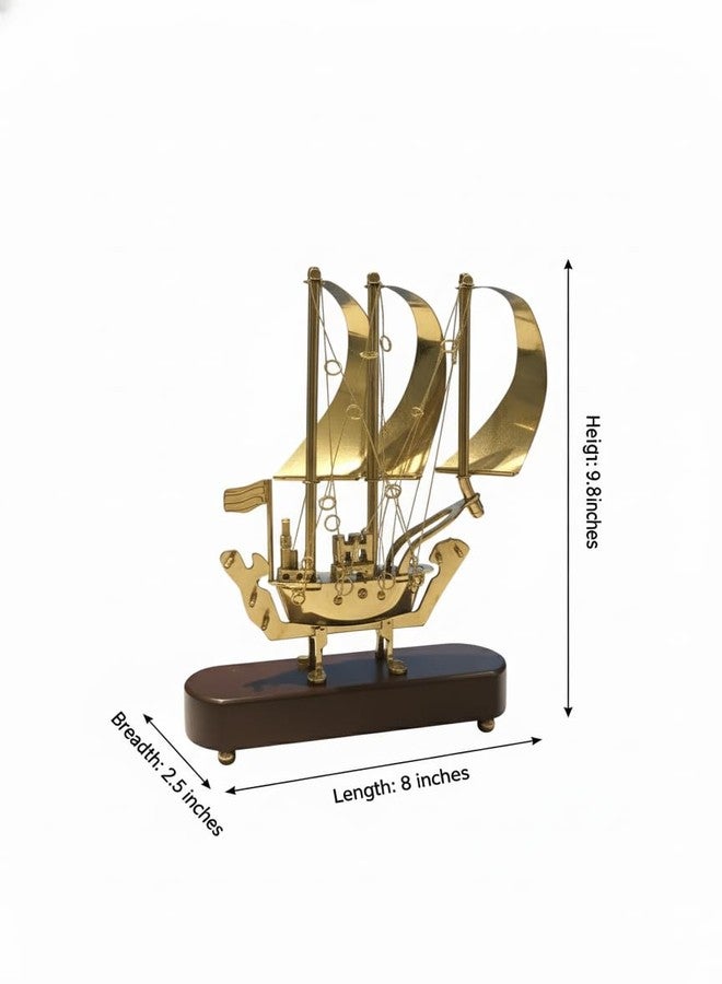 umsang Luxury Pure Brass Sailing Ship Showpiece with High-Polish Gold Finish for Executive Office Desk Decor | Elegant Metal Nautical Sculpture on Wooden Base | Vintage Home Gift Item - Image 4